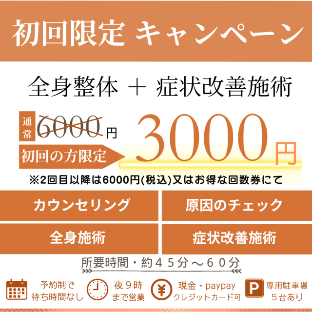 温浴プラス整体まりの手:カウンセリングと検査、施術で税込み6000円,2回目以降も同額または割安な回数券