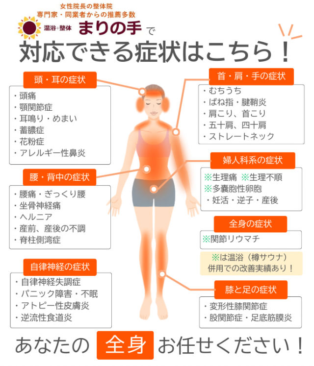 温浴＋整体まりの手で対応できる症状一覧
